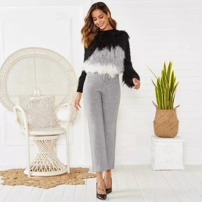 Mid-waist Woven Stretch Slimming And Warm Trousers - Gizmo Galaxy