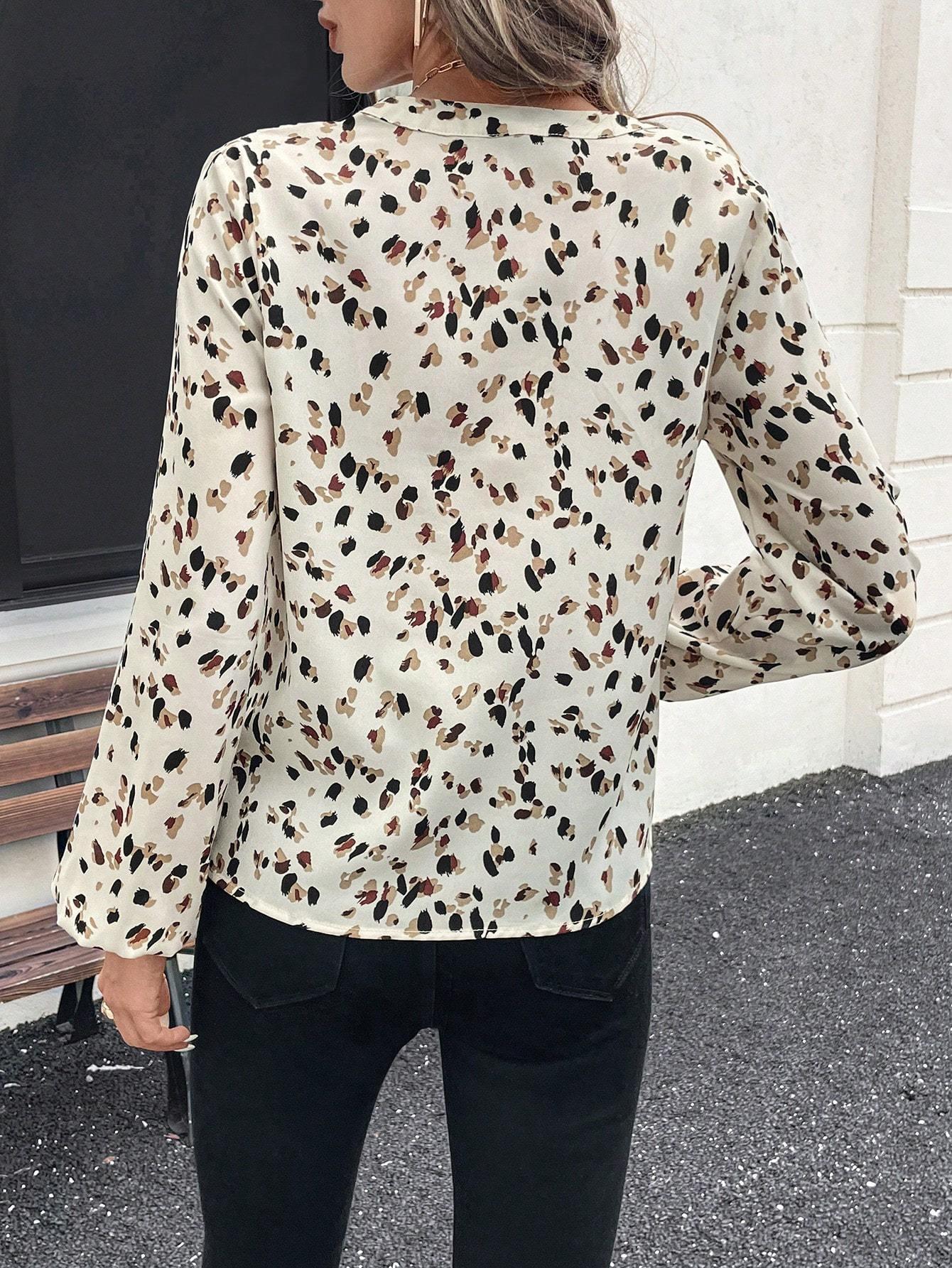 Women's V-Neck All-Over Print Elegant Long Sleeve Blouse,Long Sleeve Tops - Gizmo Galaxy