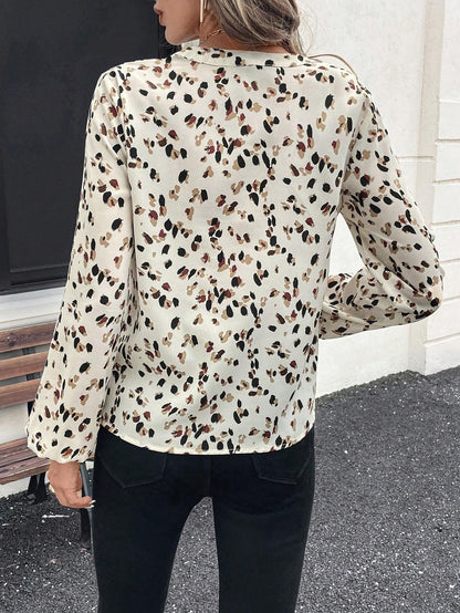 Women's V-Neck All-Over Print Elegant Long Sleeve Blouse,Long Sleeve Tops - Gizmo Galaxy