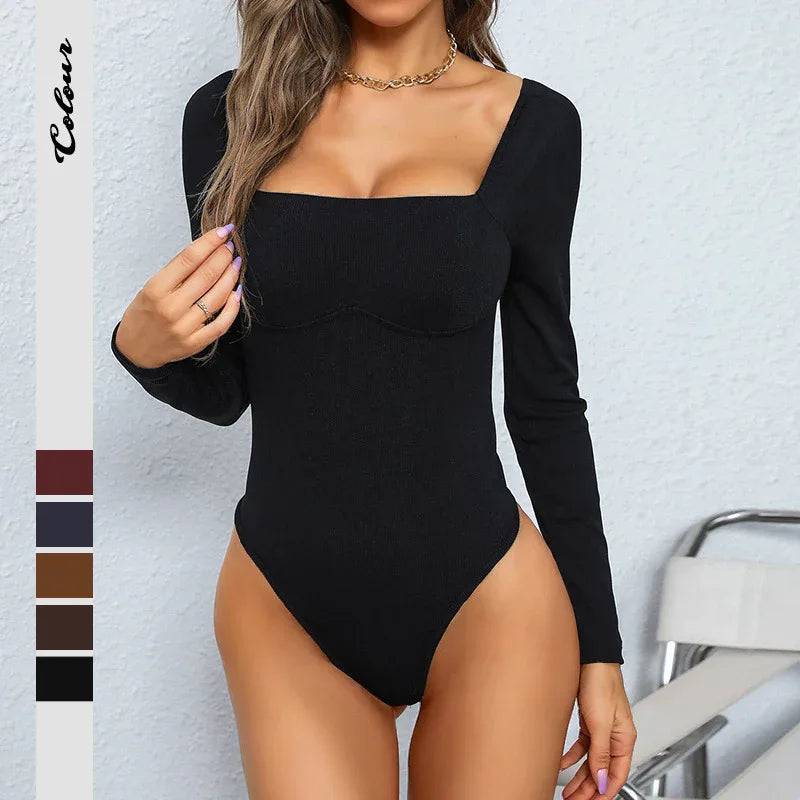 Tight Off-neck Sunken Stripe Knitted Jumpsuit - Gizmo Galaxy