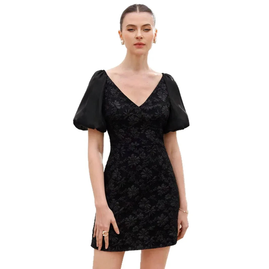Retro Waist-Cinching Lace-Up Patchwork Pleated-Sleeve Dress - Gizmo Galaxy