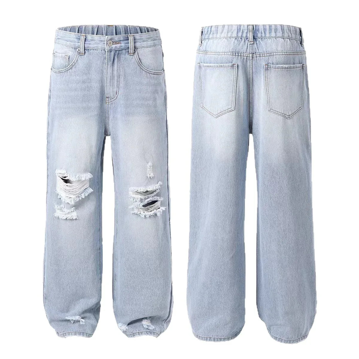Ripped Straight Denim Women's Loose Trousers - Gizmo Galaxy