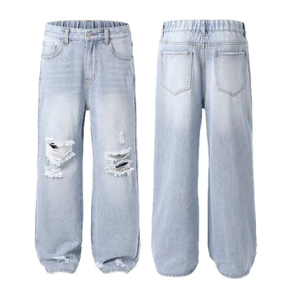 Ripped Straight Denim Women's Loose Trousers - Gizmo Galaxy