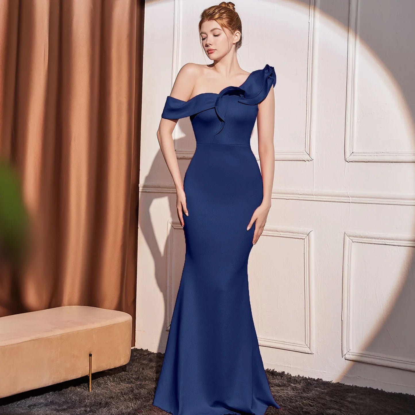 High-end Slant Shoulder Slimming Long Dress - Gizmo Galaxy