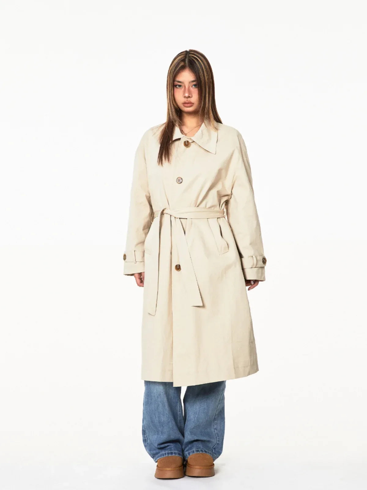 Vintage Single-breasted Belt Long Trench Coat - Gizmo Galaxy