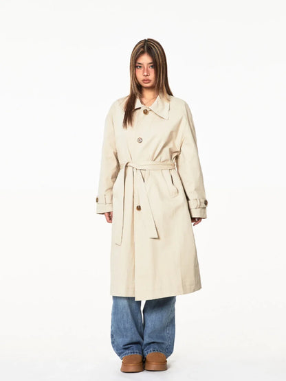 Vintage Single-breasted Belt Long Trench Coat - Gizmo Galaxy
