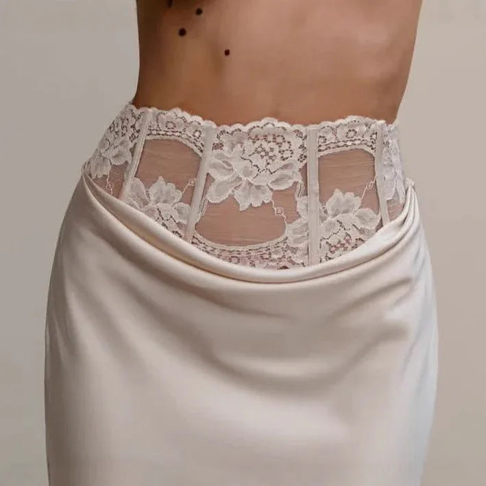 Women's New Fashion Sexy Lace Trim Satin Pencil Skirt - Gizmo Galaxy