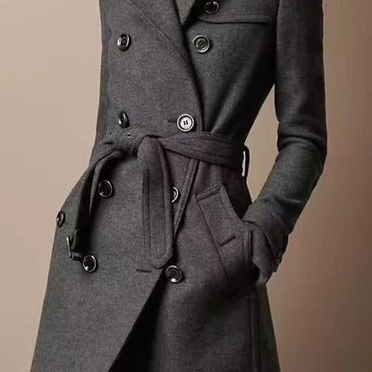 Double Breasted Casual Woolen Coat Women's Clothing - Gizmo Galaxy