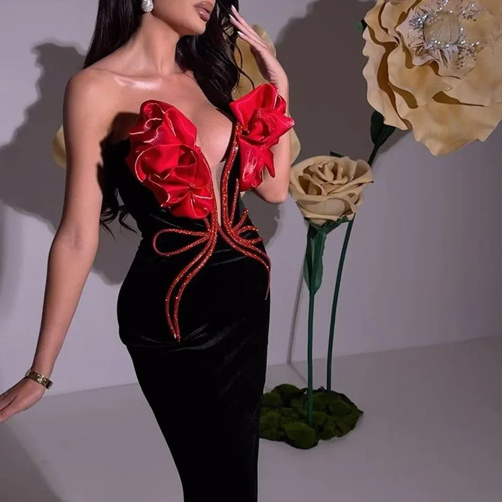 European And American Fashion New Style Temperament Socialite Flower Chain Strapless Long Type Evening Dress - Gizmo Galaxy