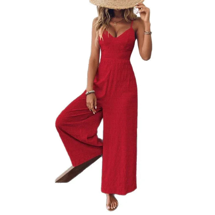 Fashionable Casual Jumpsuit With Shoulder Straps And A Bow Detail On The Back - Gizmo Galaxy