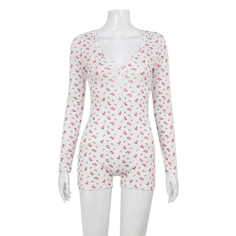 Women's Casual Versatile Fashion Floral Print Long-sleeved Jumpsuit - Gizmo Galaxy