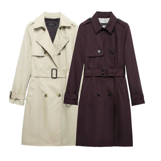 Retro Double-breasted Slim-fit Long-sleeved Lapel Versatile Trench Coat - Gizmo Galaxy