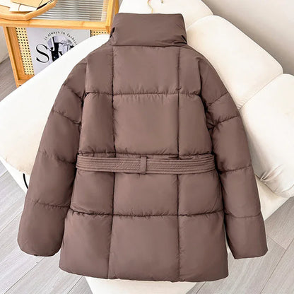 Warm Lapel Plaid Coat With Belt Design Fashion Casual Thick Jacket Fall And Winter Women's Clothing - Gizmo Galaxy