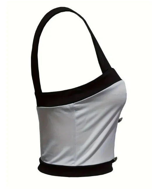 Women's Square Neck Sleeveless Color Blocked Versatile Slim Fit Vest - Gizmo Galaxy