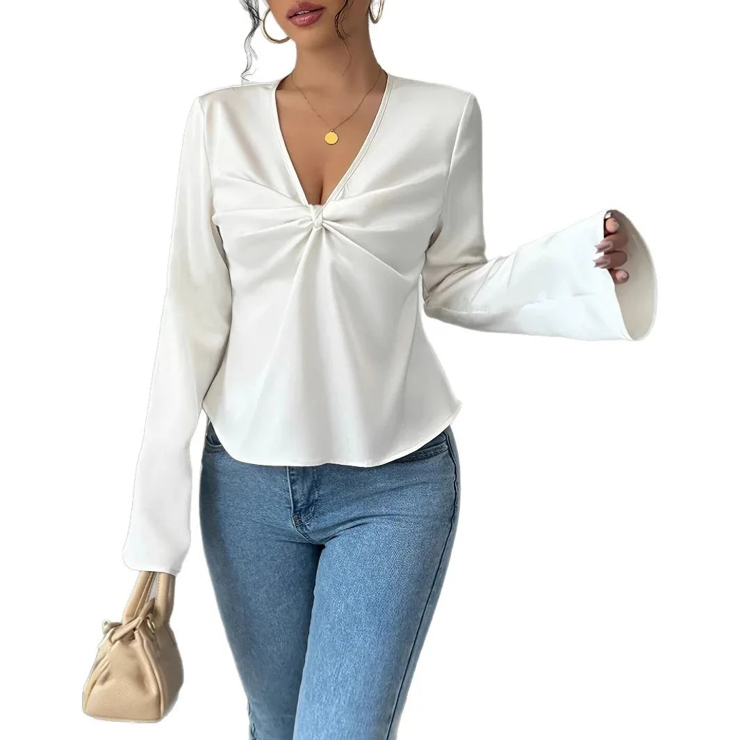 French Niche Design Twisted Satin Texture Shirt - Gizmo Galaxy