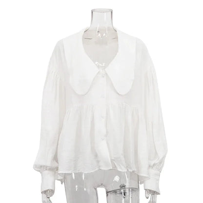 Puff-sleeve Ruffled Long-sleeve Shirt - Gizmo Galaxy