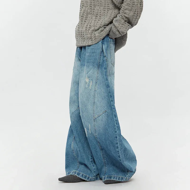 Ripped Denim Jeans Loose Straight-leg Design Couples Wide-leg Style American High-street Pants With A Cool Edgy Vibe - Gizmo Galaxy
