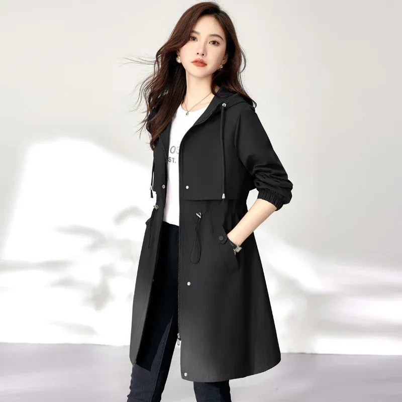 Early Autumn Casual Women's Windbreaker Loose Hooded Fashion Mid-length Slimming Coat - Gizmo Galaxy