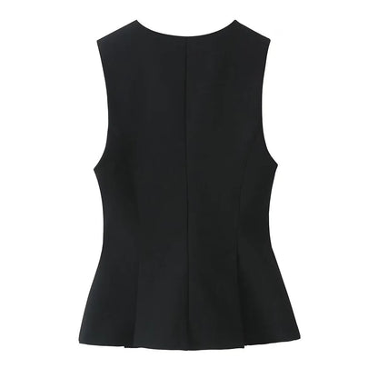Women's Elegant Slim-fit Short Skirt Hem Round Neck Pleated Top - Gizmo Galaxy