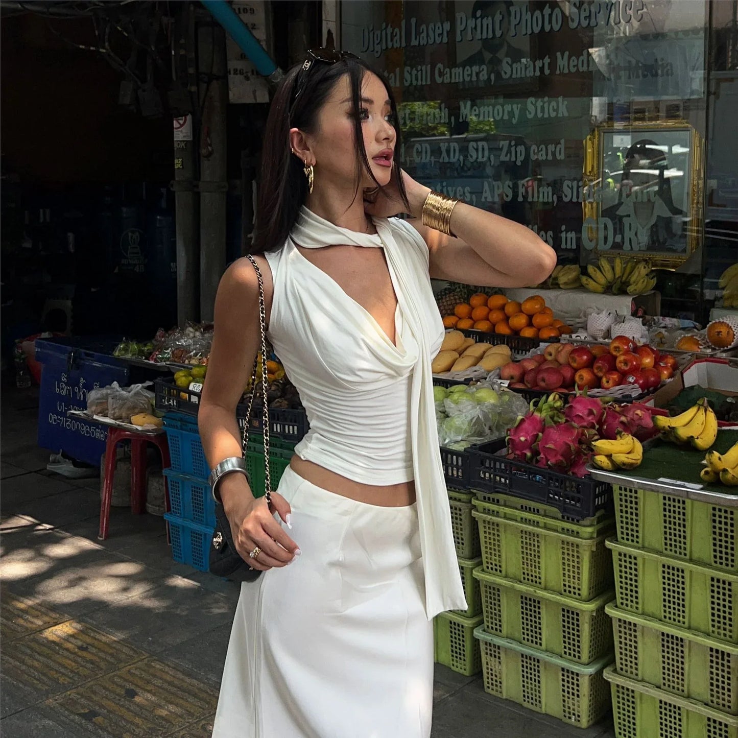 Slim Fit Slimming Swing Collar Design Blouse - Gizmo Galaxy