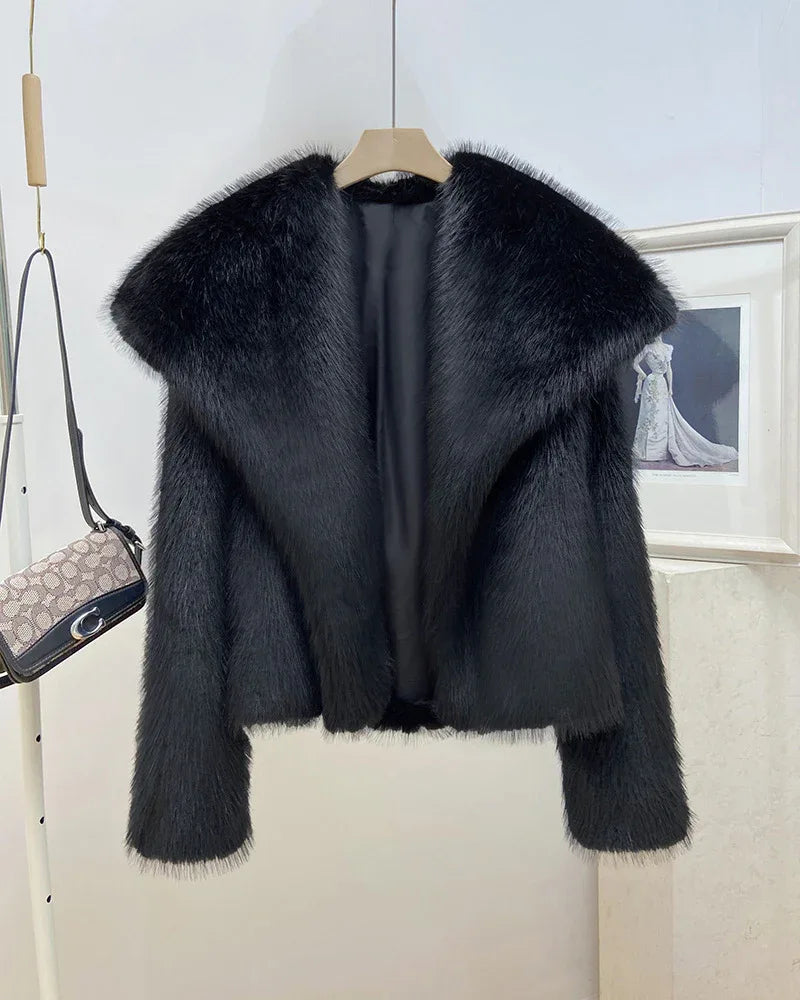 Women's Warm Big Collar Faux Fur Coat - Gizmo Galaxy