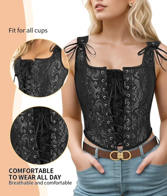 Corset Tops For Women Going Out Fashion Womens Sexy Vintage Overbust Corset Tops For Women Women's Renaissance Style Lace-Up Corset Camisole,Push Up Lingerie Jacquard Shapewear - Gizmo Galaxy