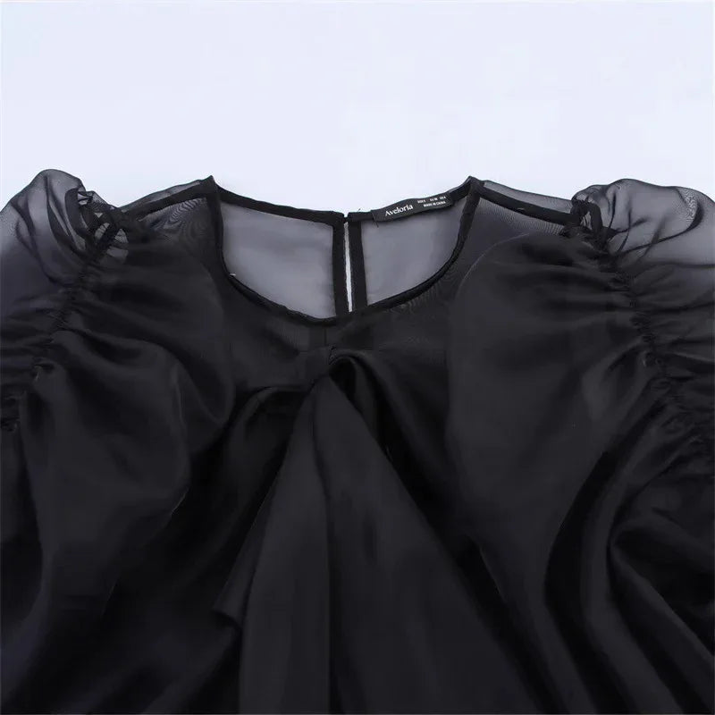 Niche Design Bow Decoration Puff Sleeve Top - Gizmo Galaxy
