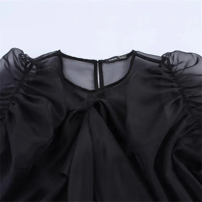 Niche Design Bow Decoration Puff Sleeve Top - Gizmo Galaxy