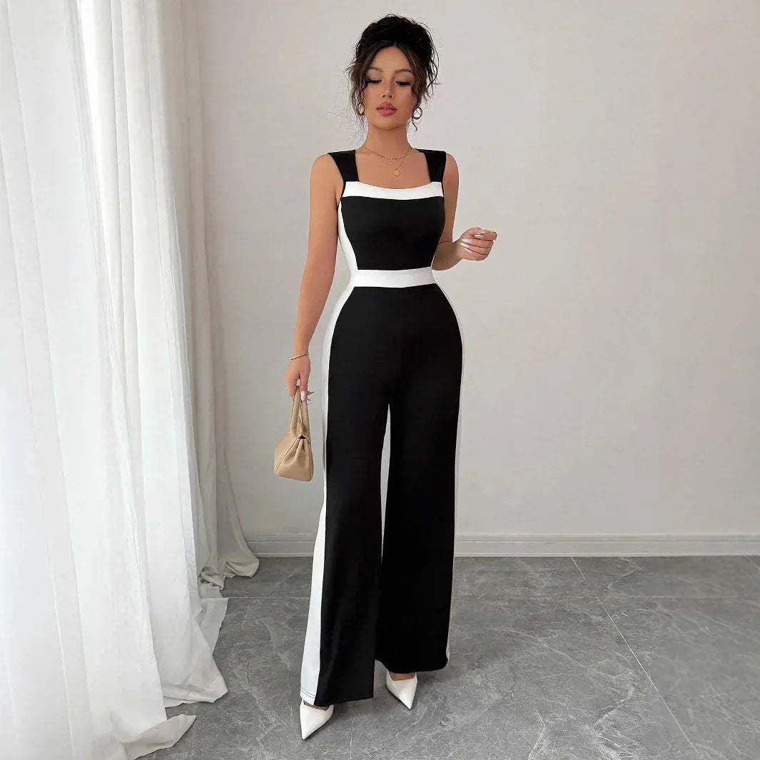 Women's Color-block Sleeveless Wide-leg Jumpsuit - Gizmo Galaxy