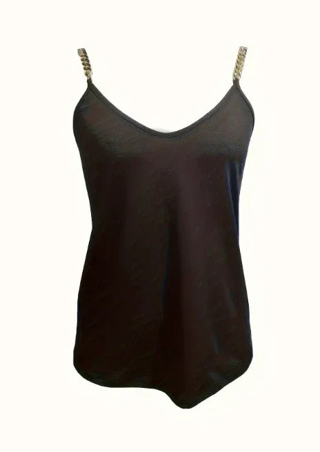 Ladies' Solid Color V-neck Chain Decoration Fashionable Camisole Vest - Gizmo Galaxy