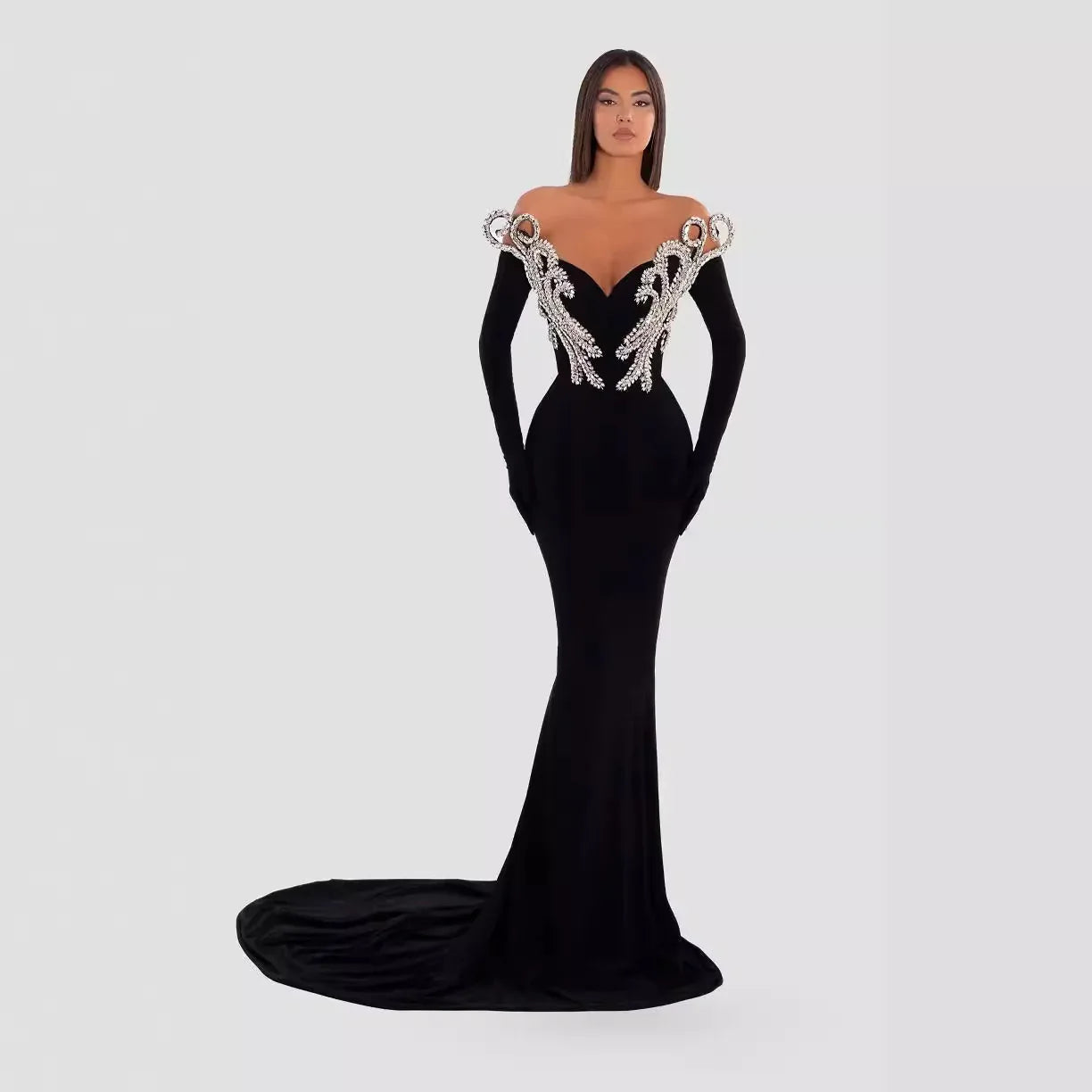 Black Bandeau Slim-fit Skinny Long And Ground Dress - Gizmo Galaxy