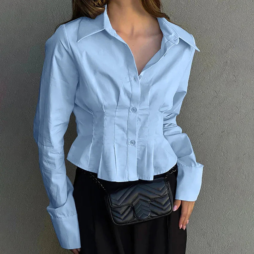 Women's Solid Color Waist-Cinching Elegant Shirt - Gizmo Galaxy