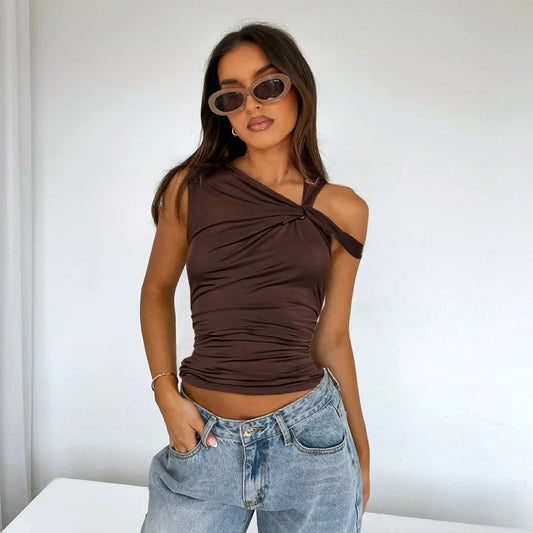 Shoulder Irregular Lace-up Sexy Vest Top - Gizmo Galaxy