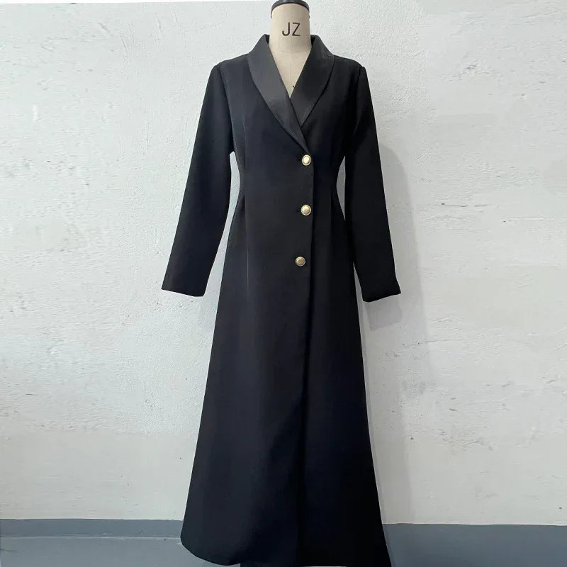 Women's Casual Long Single-breasted Trench Coat - Gizmo Galaxy