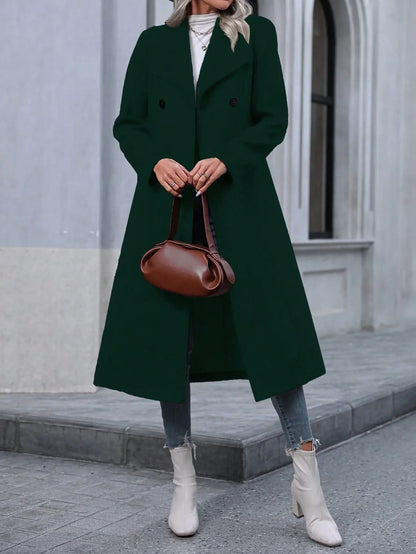 Autumn And Winter Long Coat For Women, Minimalist And Fashionable, Elegant For Commuting, Double-breasted Long-sleeve Faux Wool Long Women's Coat. - Gizmo Galaxy