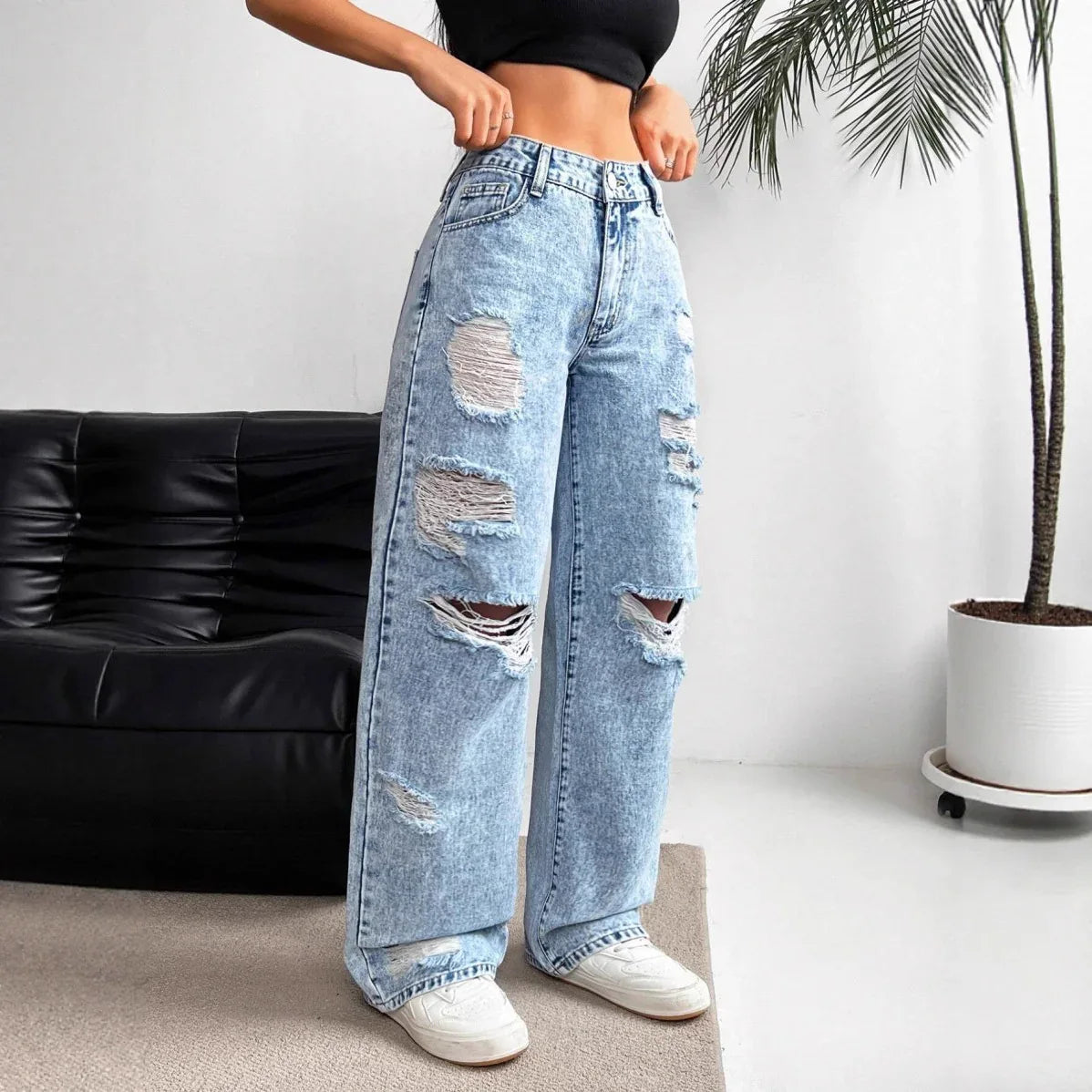 High-waisted Straight Versatile Slim-fit Women's Jeans - Gizmo Galaxy