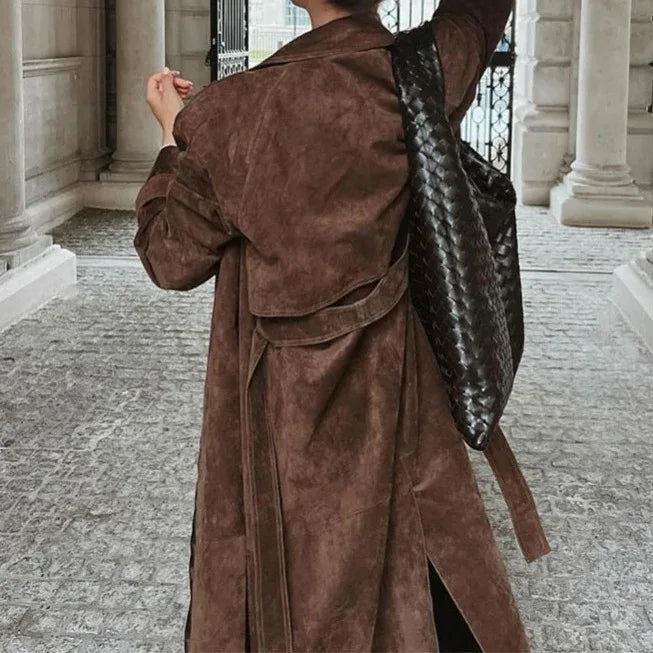 Women's Fall Winter Coat Fashion Polo Collar Double-breasted Extended Trench Coat - Gizmo Galaxy