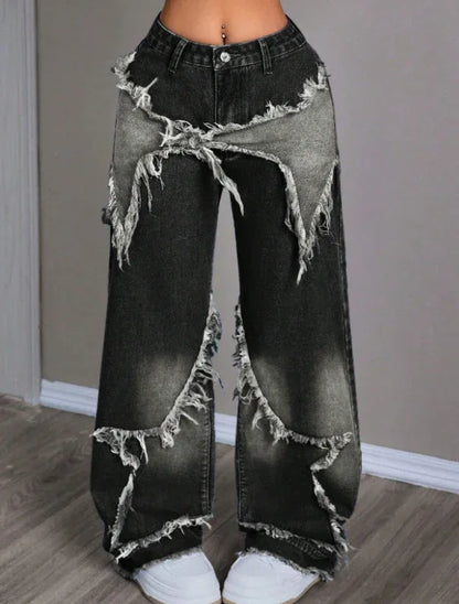 Retro Star Patchwork Heavy Wash Women's Jeans - Gizmo Galaxy