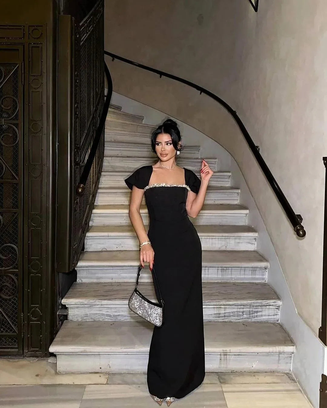 Solid Color Diamond Evening Dress - Gizmo Galaxy
