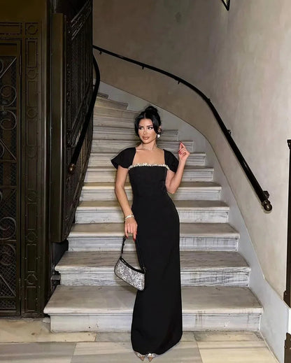 Solid Color Diamond Evening Dress - Gizmo Galaxy