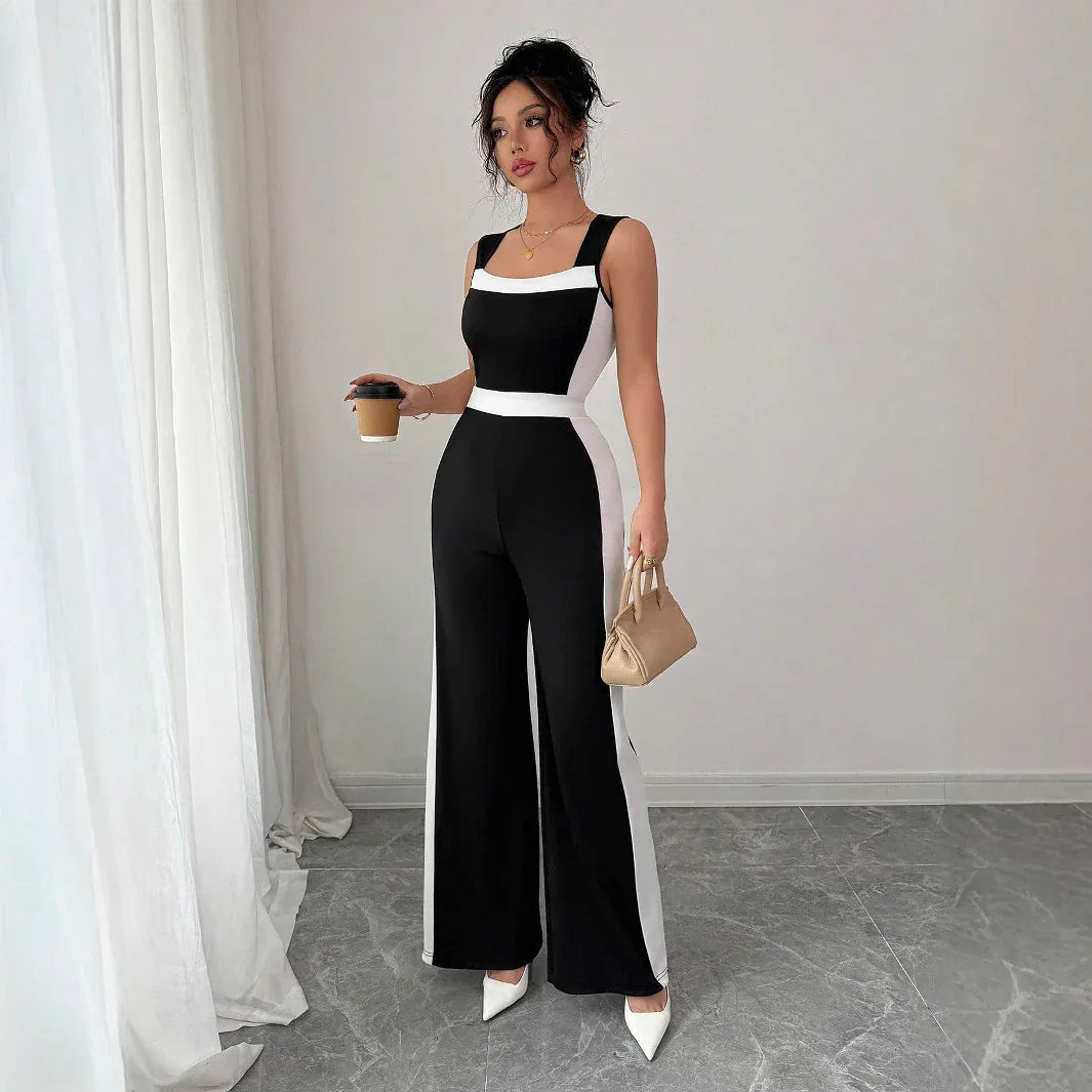 Women's Color-block Sleeveless Wide-leg Jumpsuit - Gizmo Galaxy