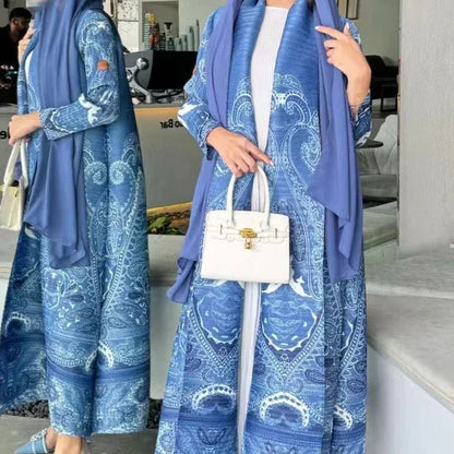 Pleated Trench Djellaba Hot-selling Printed Shawl Cardigan Ethnic Style Cloak Coat - Gizmo Galaxy