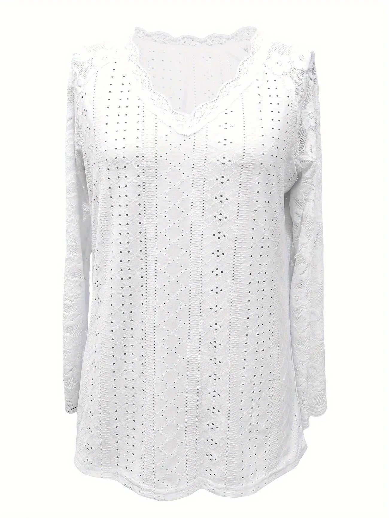Contrast Lace V-neck Eyelet T-Shirt - Gizmo Galaxy