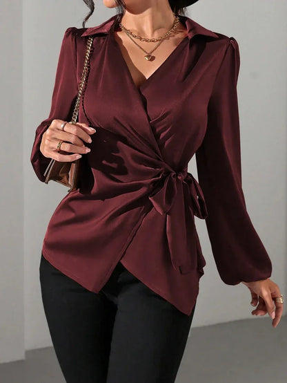 Women's Solid-color Designer-style Long-sleeve Satin Shirt - Gizmo Galaxy