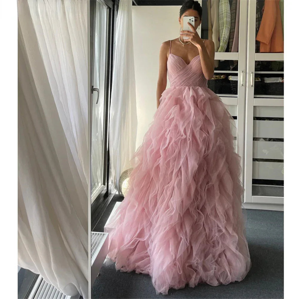 Evening Gown Prom Irregular Spaghetti-strap Mesh Long Dress - Gizmo Galaxy