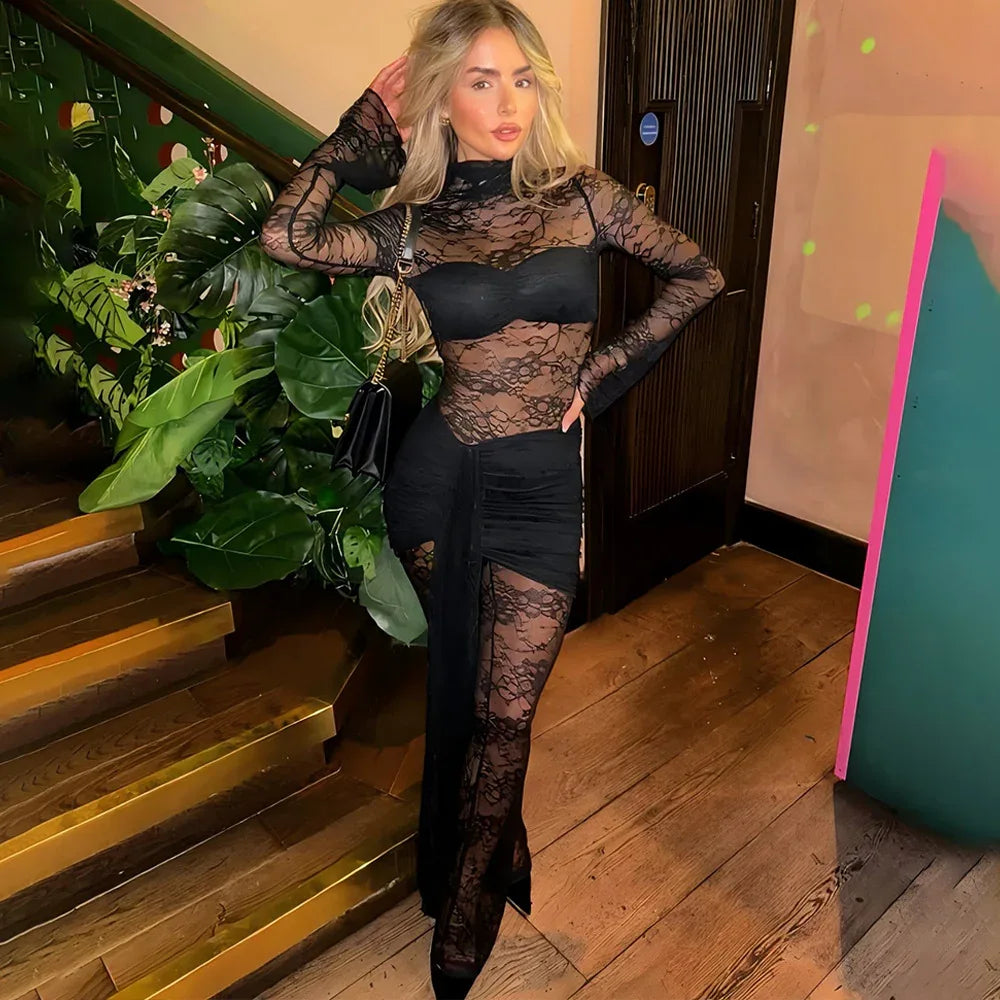 Sheer Lace Sexy Ribbon Slim Jumpsuit - Gizmo Galaxy