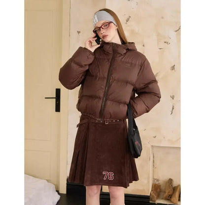 Casual Simple Black Women's Short Down Jacket - Gizmo Galaxy