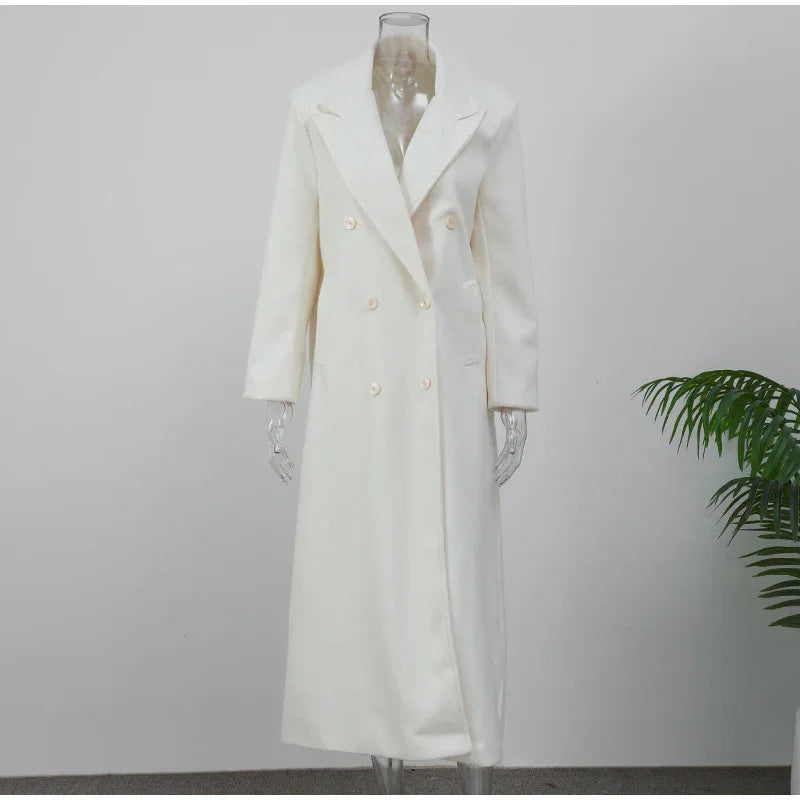 High-grade Double-sided Woolen White Elegant Slimming Draping Trench Coat - Gizmo Galaxy
