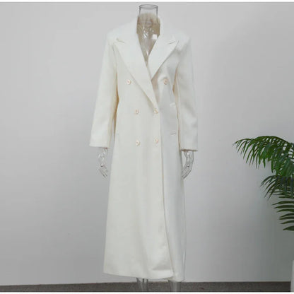 High-grade Double-sided Woolen White Elegant Slimming Draping Trench Coat - Gizmo Galaxy