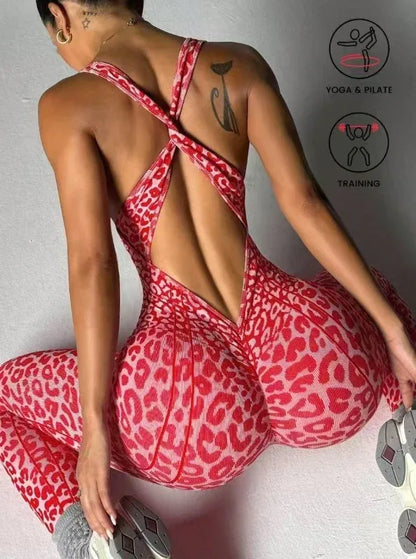 Seamless Cross-design Leopard-print Hollow-out One-piece Bodysuit - Gizmo Galaxy